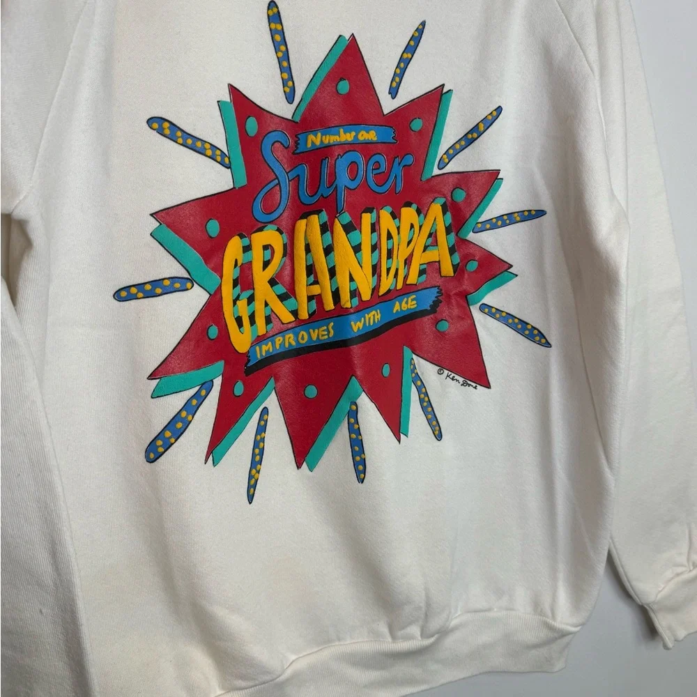 Vintage Ken Done Sweatshirt Mens One Size white Super Grandpa - Picture 2 of 7